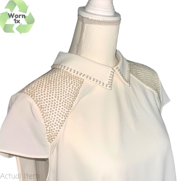 ๐ Catherine Malandrino Pearl Embellished Collared Shirt Blouse Size Large ๐๐ค - Picture 4 of 7